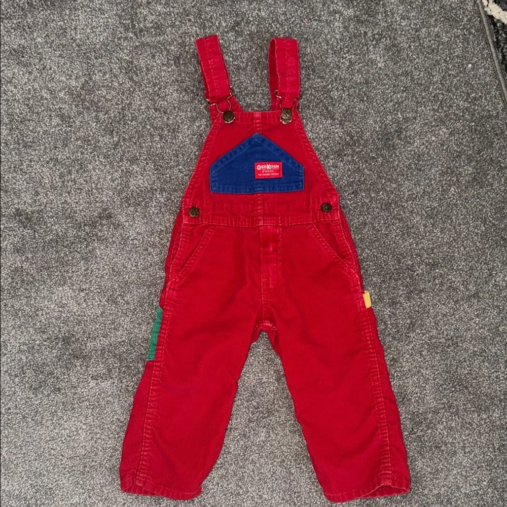 Vintage OshKosh B'gosh Red and Blue Kids Overalls - Picture 1 of 5
